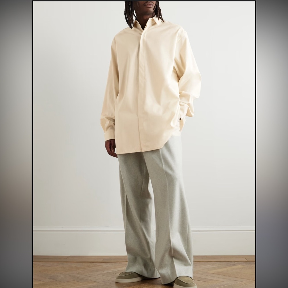 Essentials Fear of God Cream Cotton Oxford Button Down Shirt Medium